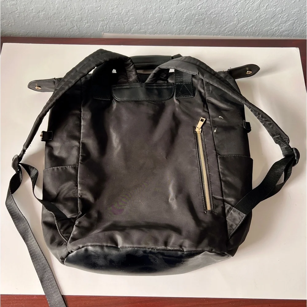 Black Nylon Backpack with Top Handle and Front Pockets 17x17